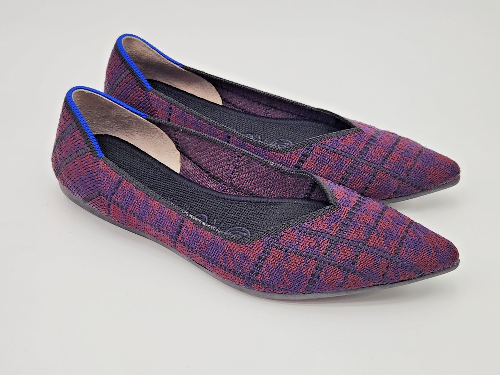 Rothys The Point Womens Cranberry Plaid Pointed Toe Ballet Flats Size 5.5
